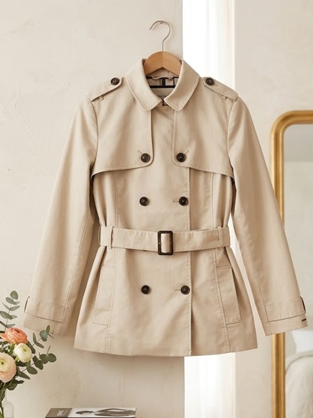 Tommy Hilfiger Beige Double-Breasted Trench with Belt
